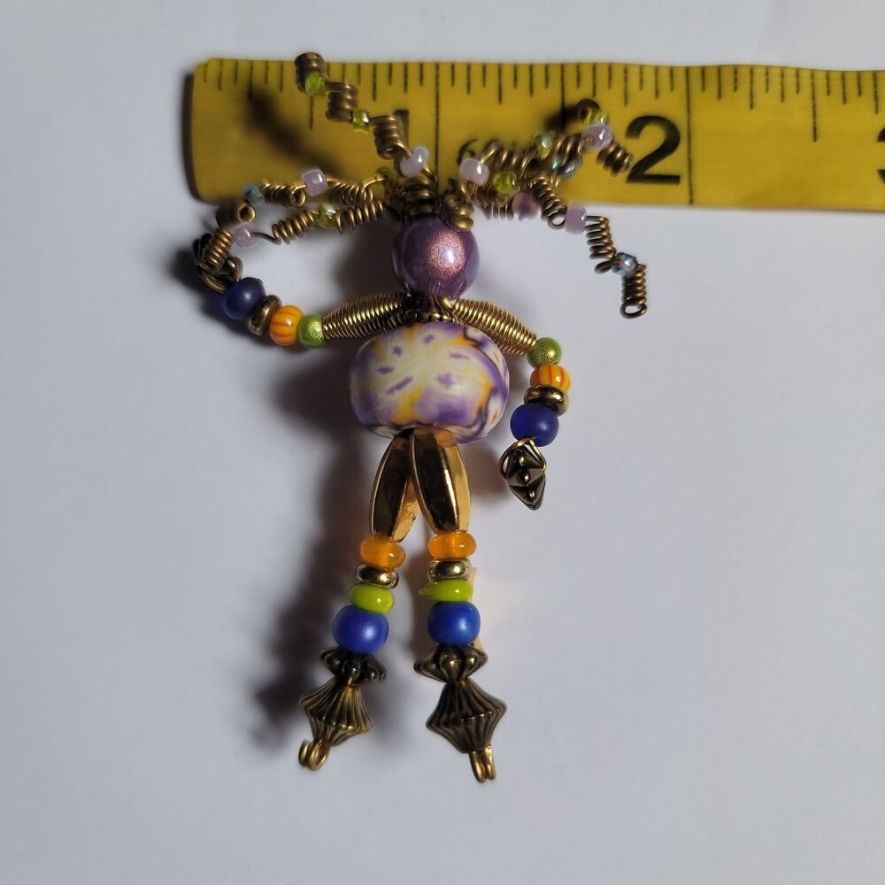 Funky, Folk-art, Bohemian Style Doll-Like Figure Handcrafted Brooch - Picture 4 of 4